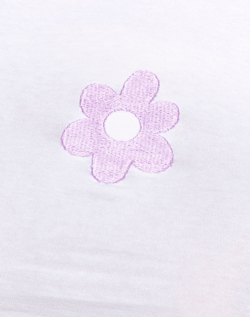Imagen de Tindy Top en blanco con bordado de margaritas lilas