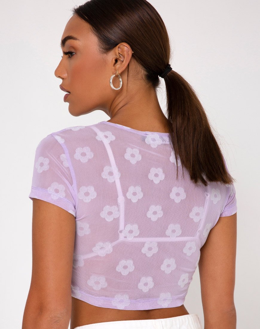 Imagen de Tiney Crop Tee in Lilac Mesh Daisy White Flock