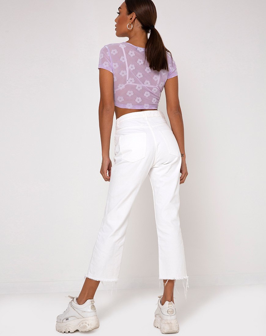 Imagen de Tiney Crop Tee in Lilac Mesh Daisy White Flock