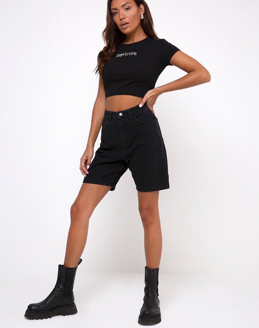 Imagen de Tiney Crop Top Tee in Black Capricorn Diamante by Motel