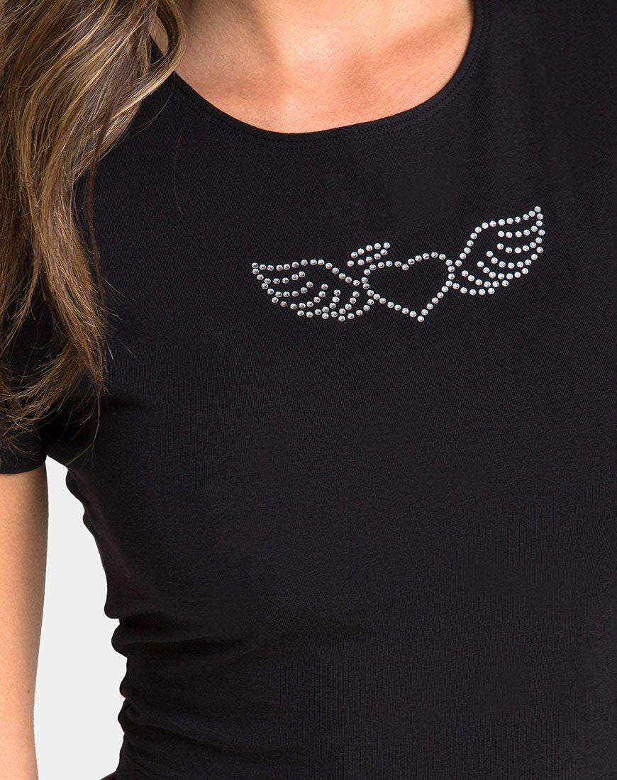 Imagen de Tiney Tee in Black with Angel Heart Diamante
