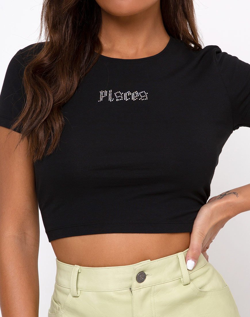 Camiseta Tiney Crop Tee en negro 'Piscis' Diamante