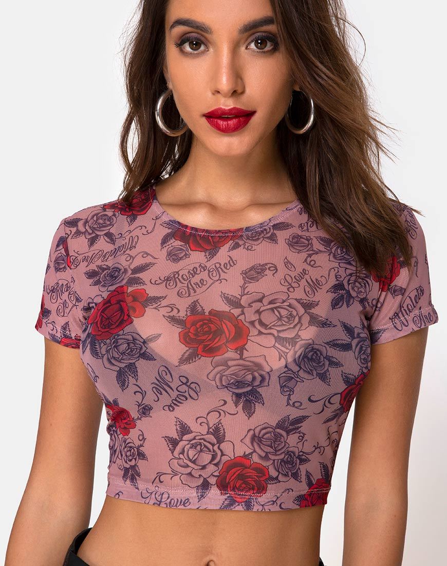 Camiseta Tiney Crop Tee de malla Roses Are Red