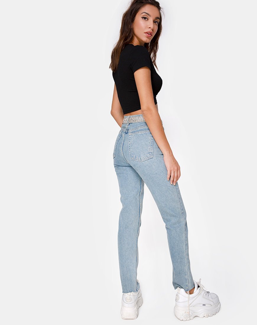 Imagen de Tiney Crop Top Tee in Black with Diamante Hotfix