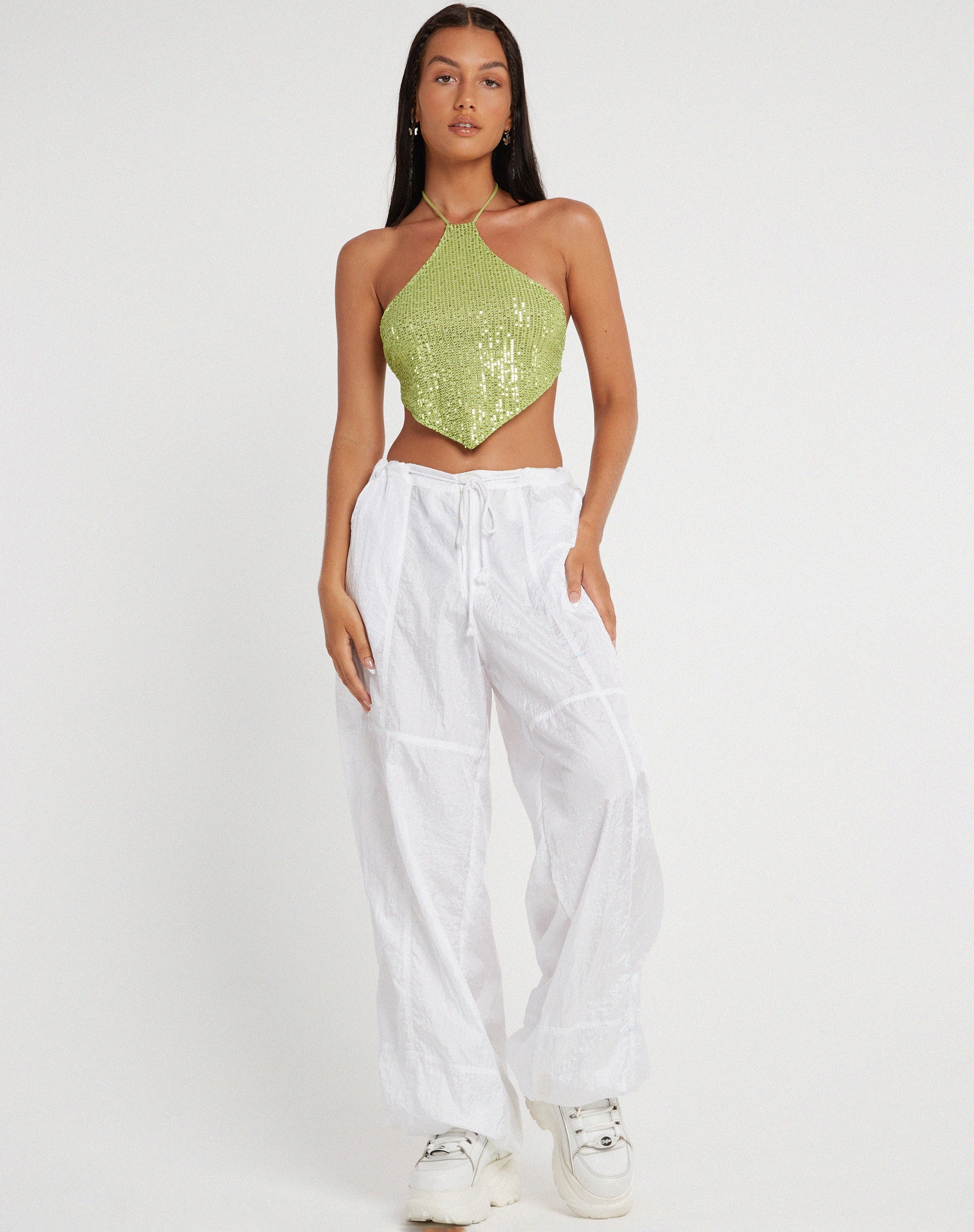 imagen de Tinimi Crop Top en Drape Sequin Lime Green