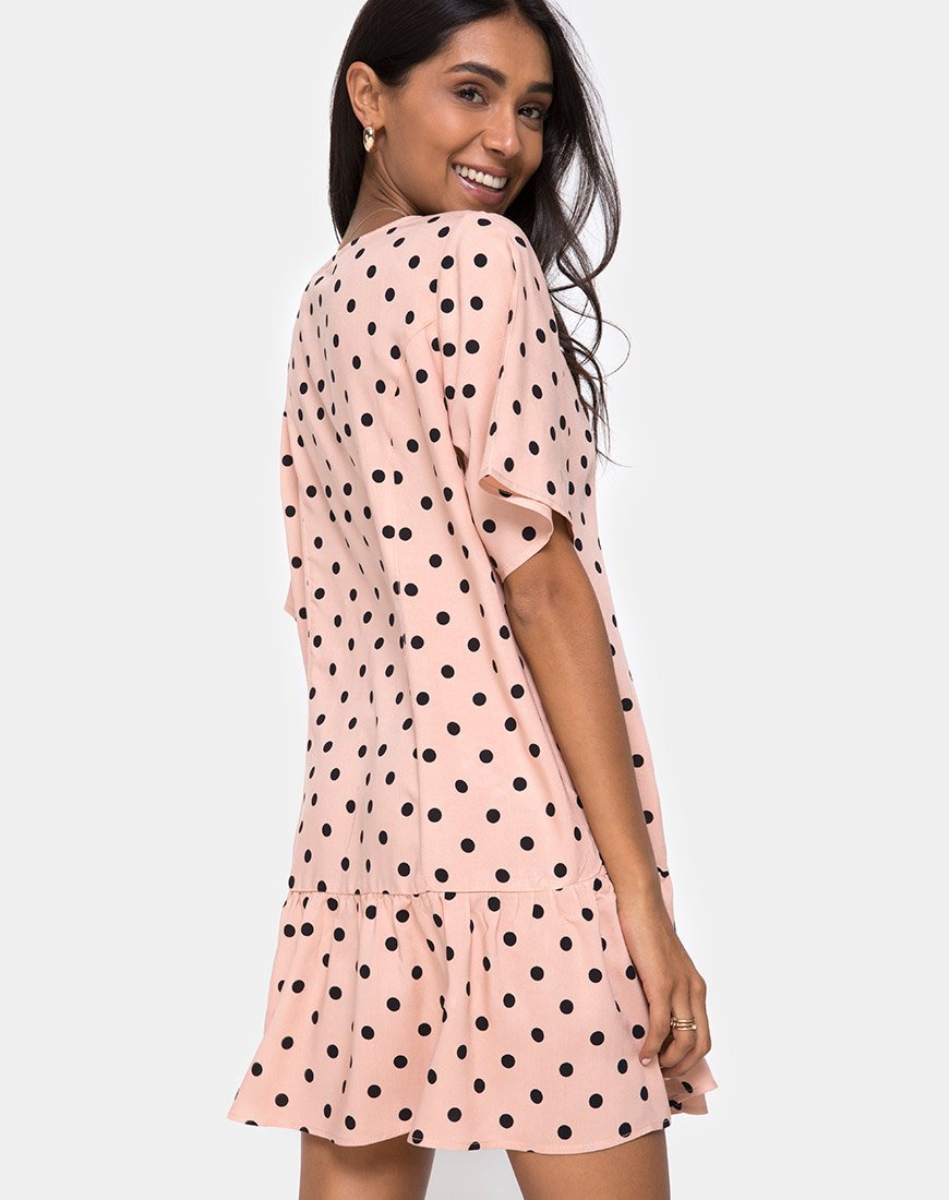 Imagen de Tisha Babydoll Dress in New Polka Nude Negro