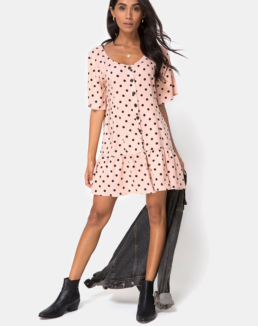Imagen de Tisha Babydoll Dress in New Polka Nude Negro