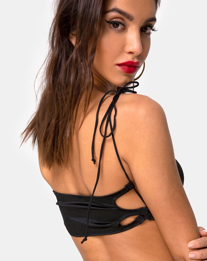 Tisya Crop Top de satén negro