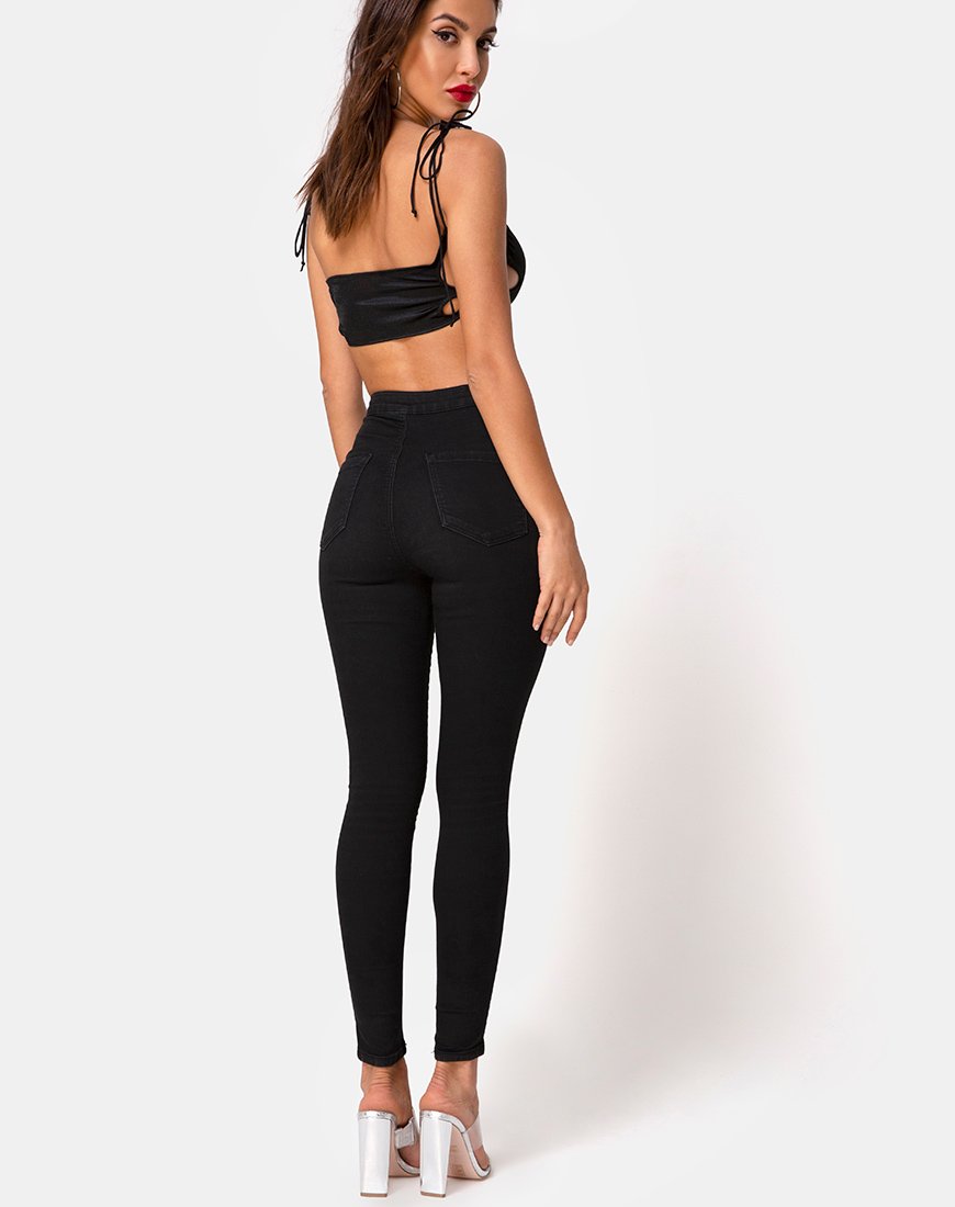 Imagen de Tisya Crop Top de satén negro