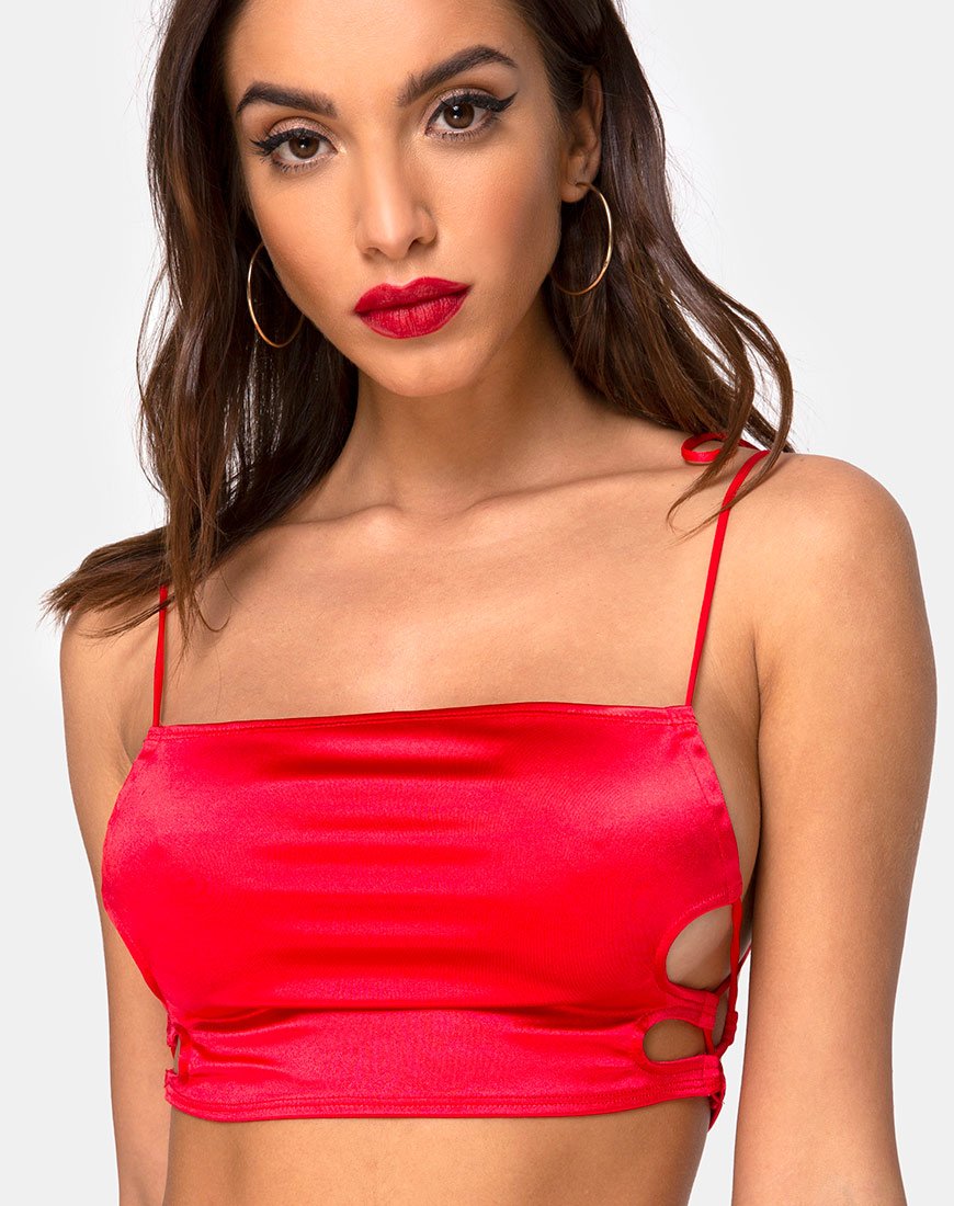 Crop Top Tisya en satén rojo
