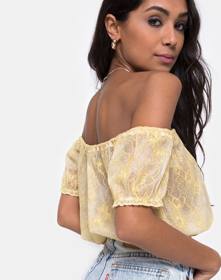 Eva Crop Top en Encaje Pastel Limón