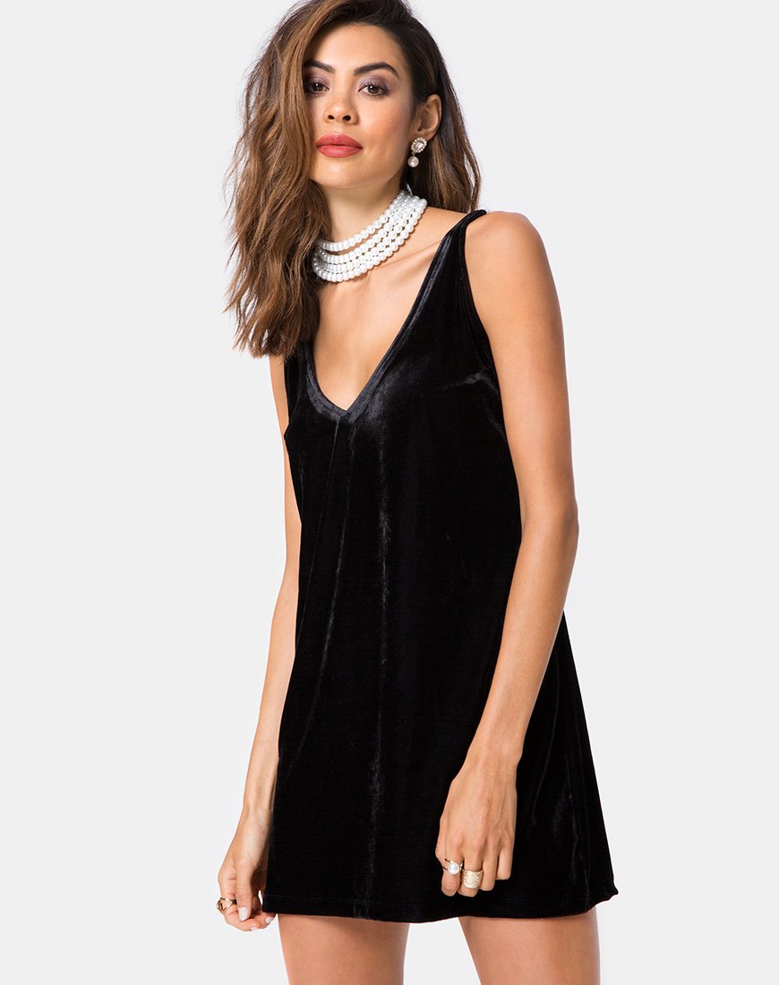 Vestido Tori en terciopelo negro perla