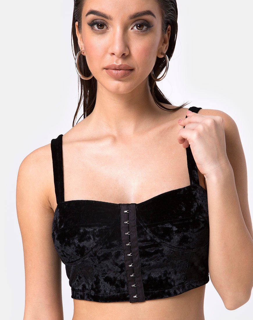 Trata Crop Top de terciopelo negro
