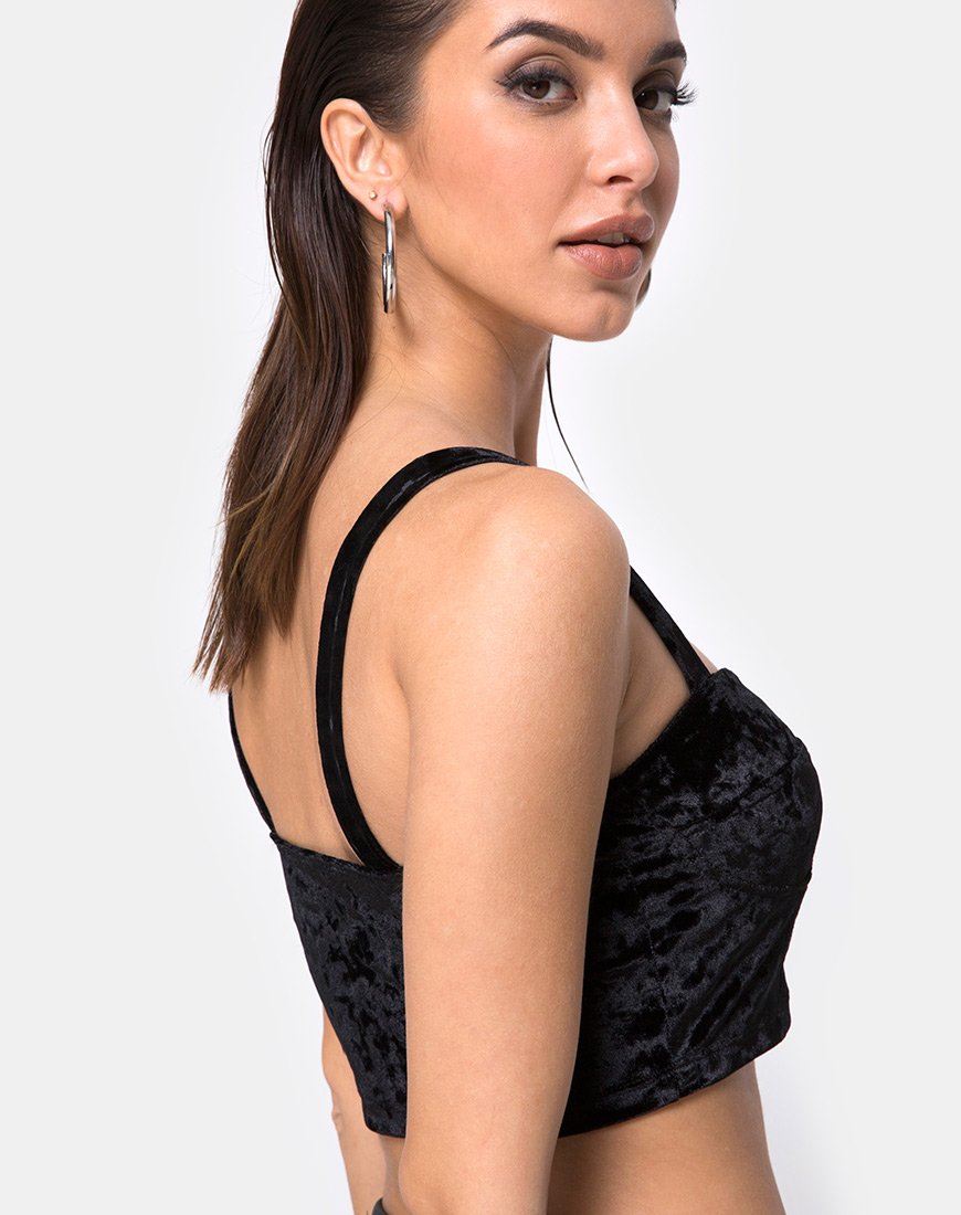 Trata Crop Top de terciopelo negro