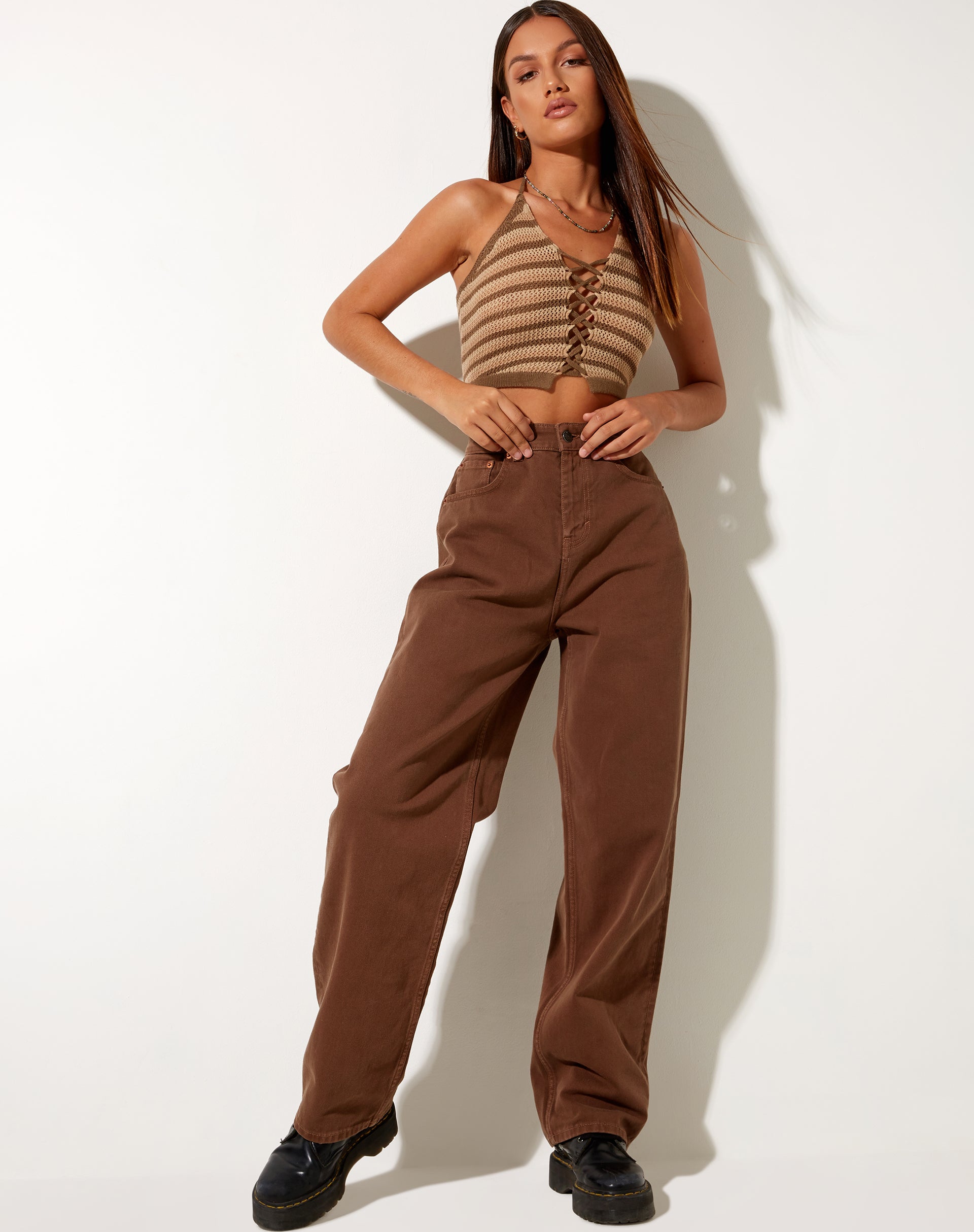 Imagen de Trina Crop Top en Crochet Mini Stripe Khaki
