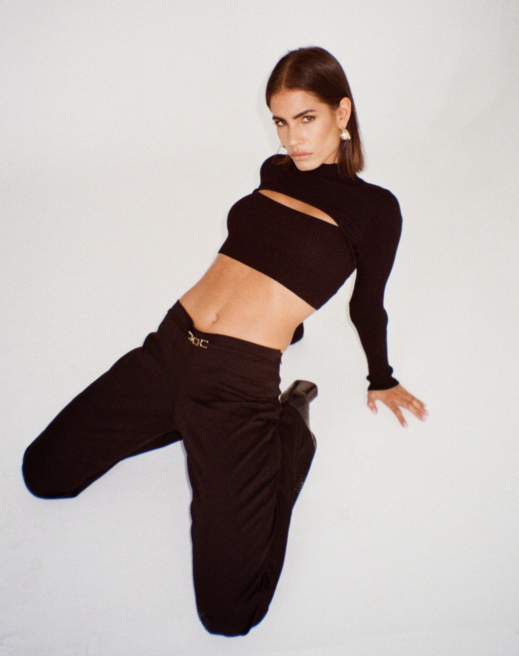 Tronis Crop Top de canalé negro
