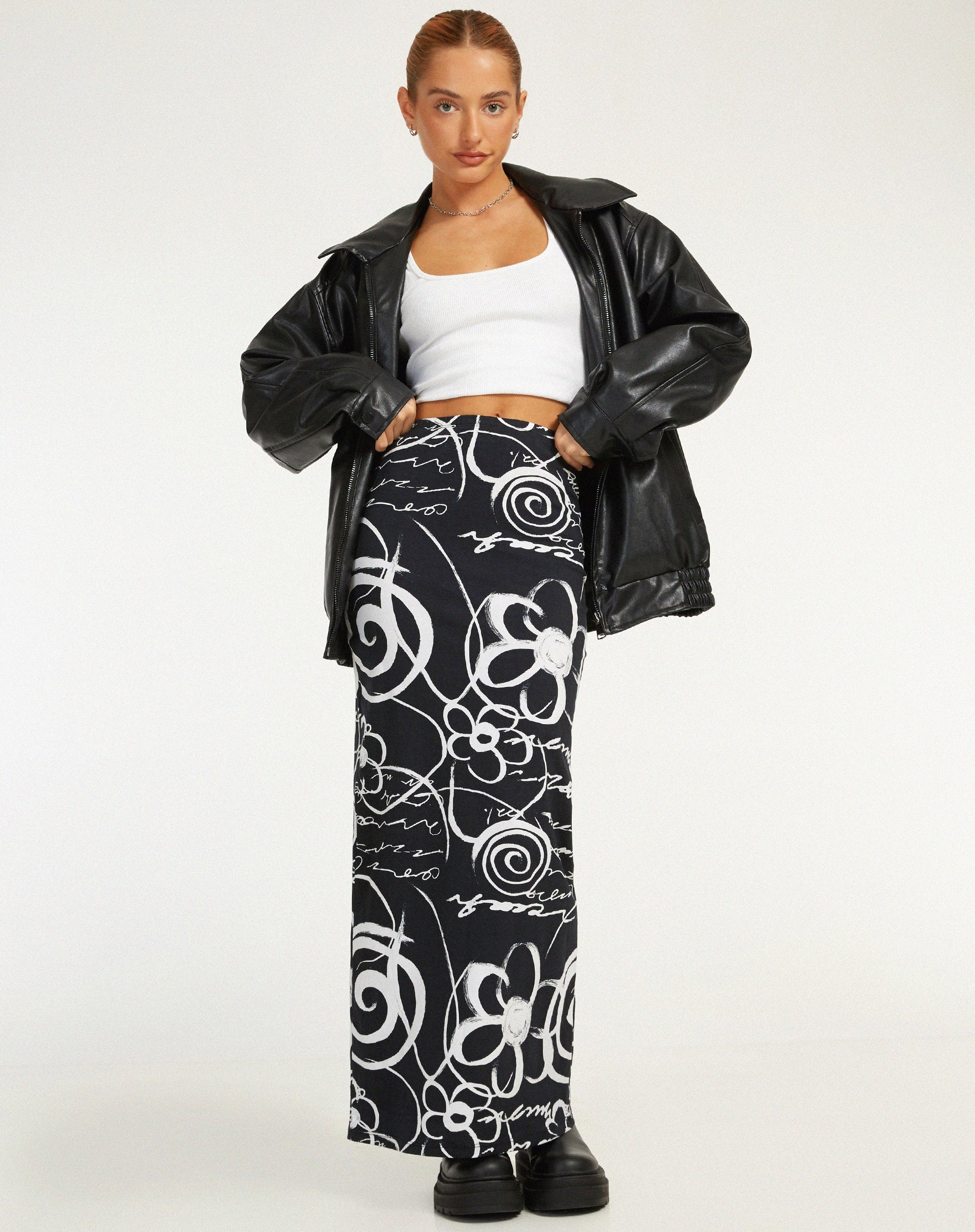imagen de Tsuna Maxi Skirt en Mono Doodle Negro