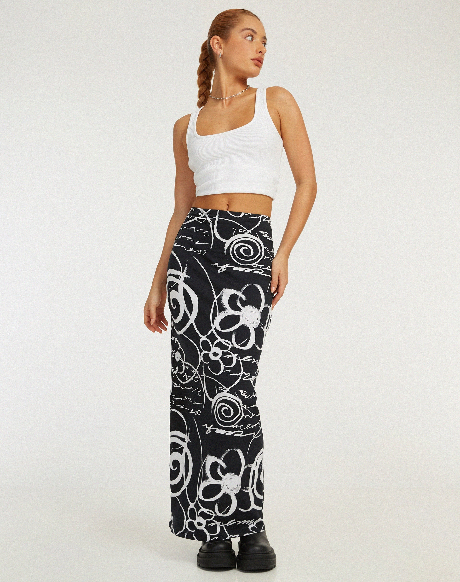 imagen de Tsuna Maxi Skirt en Mono Doodle Negro