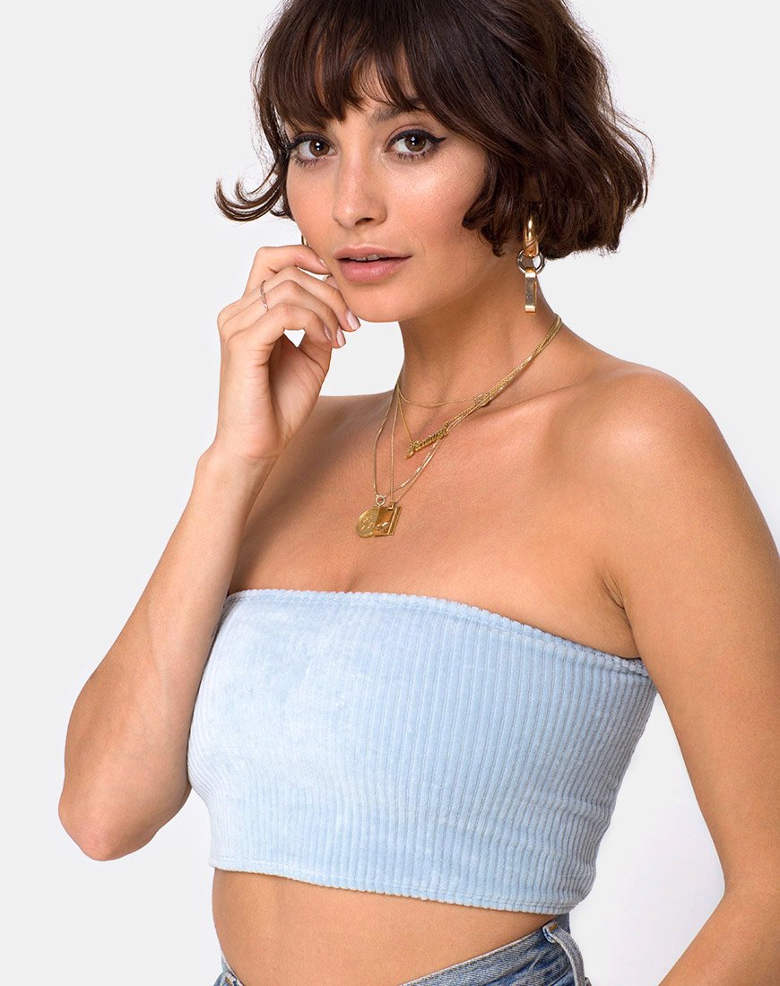 Camiseta de tubo en punto esponjoso azul bebé