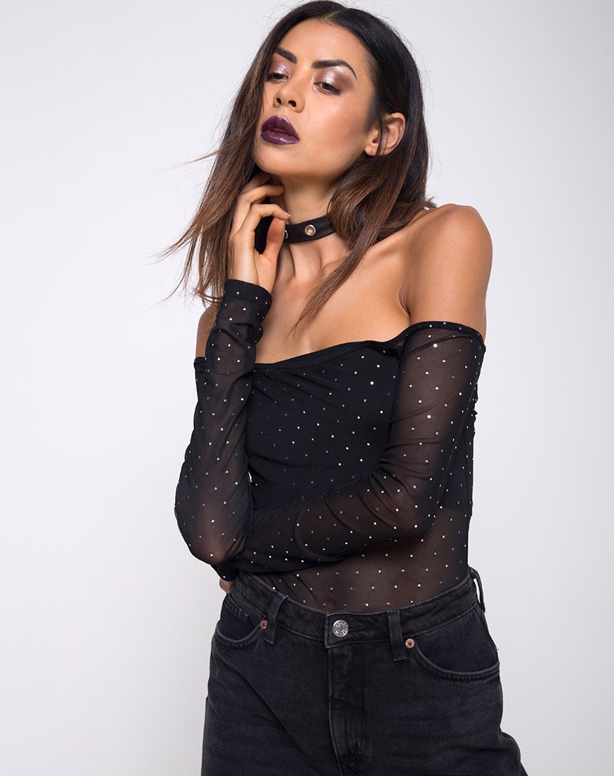 Imagen de Nomi Off The Shoulder Bodice in Net Crystal Negro