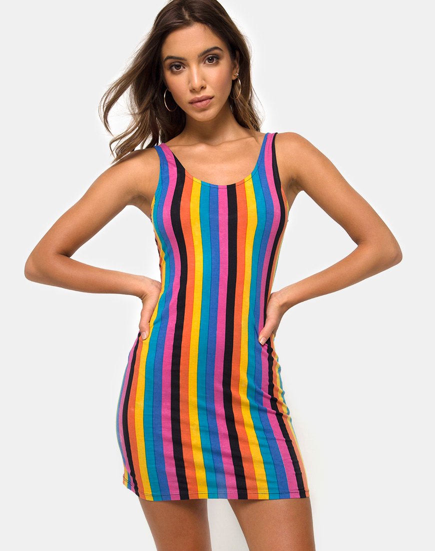 Vestido Uniper Bodycon en Nueva Mezcla de Rayas Verticales