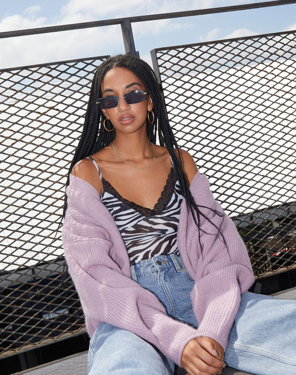 Yenika Crop Top en Wavey Zebra Blanco y Negro con Encaje