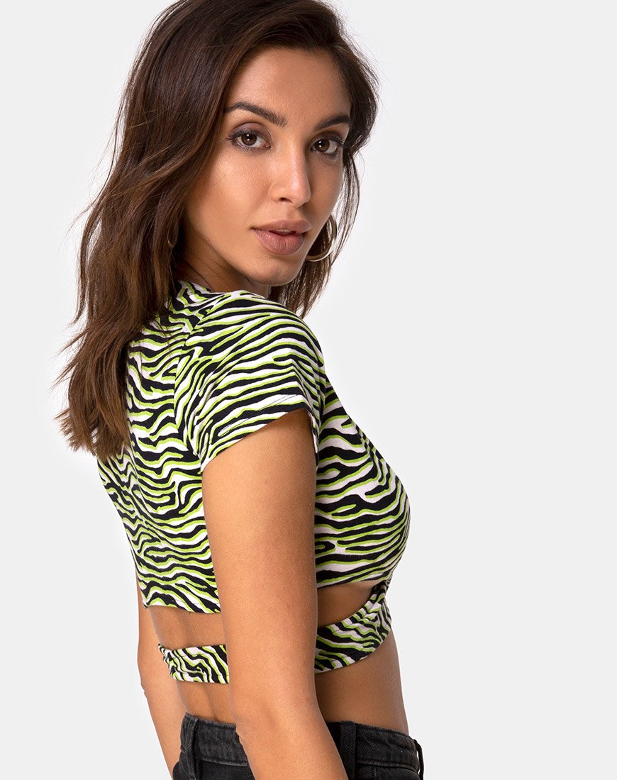 Top Valiza en verde cebra fluorescente