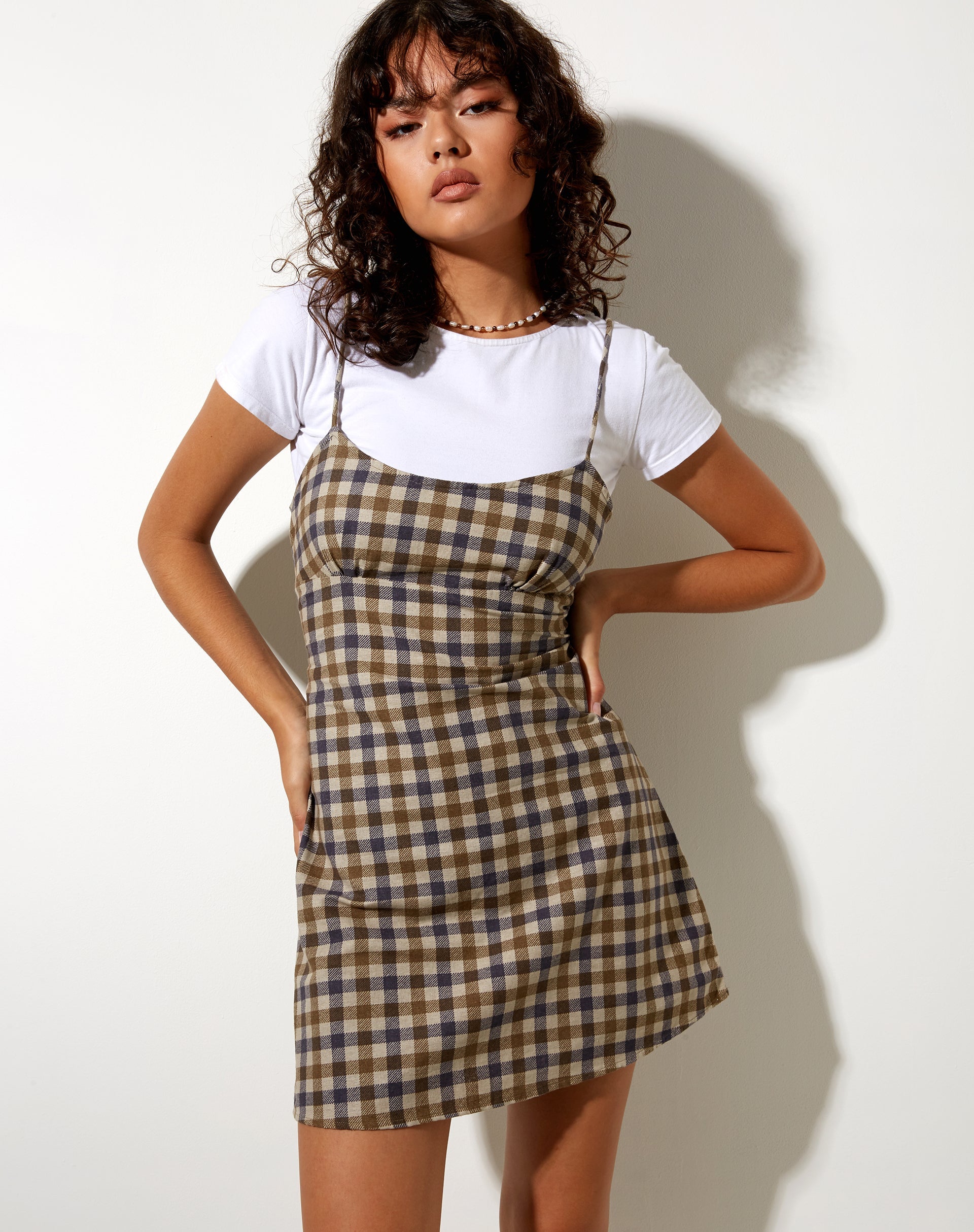 Imagen de Valy Slip Dress in 40s Check Tan