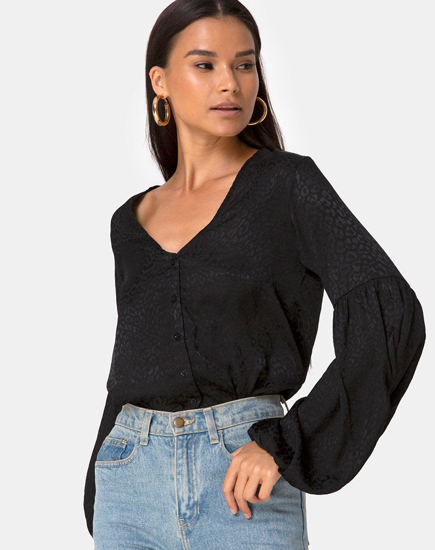 Imagen de Vautier Top de satén negro guepardo