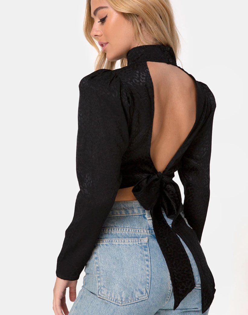 Jasty Crop Top de Satén Chita Negro