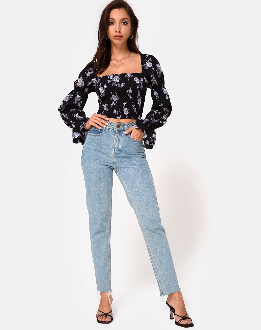Imagen de Velina Top en Blanco Rosa Negro