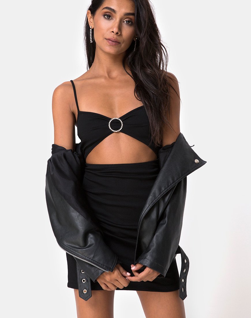 Imagen de Venchy Bodycon Dress in Diamante Ring Negro