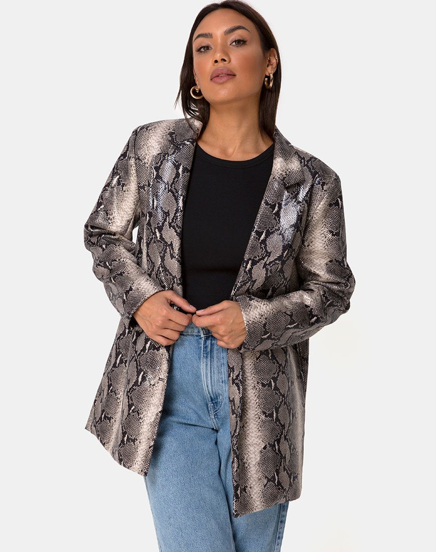 Imagen de Verra Oversized Blazer en PU Beige Snake