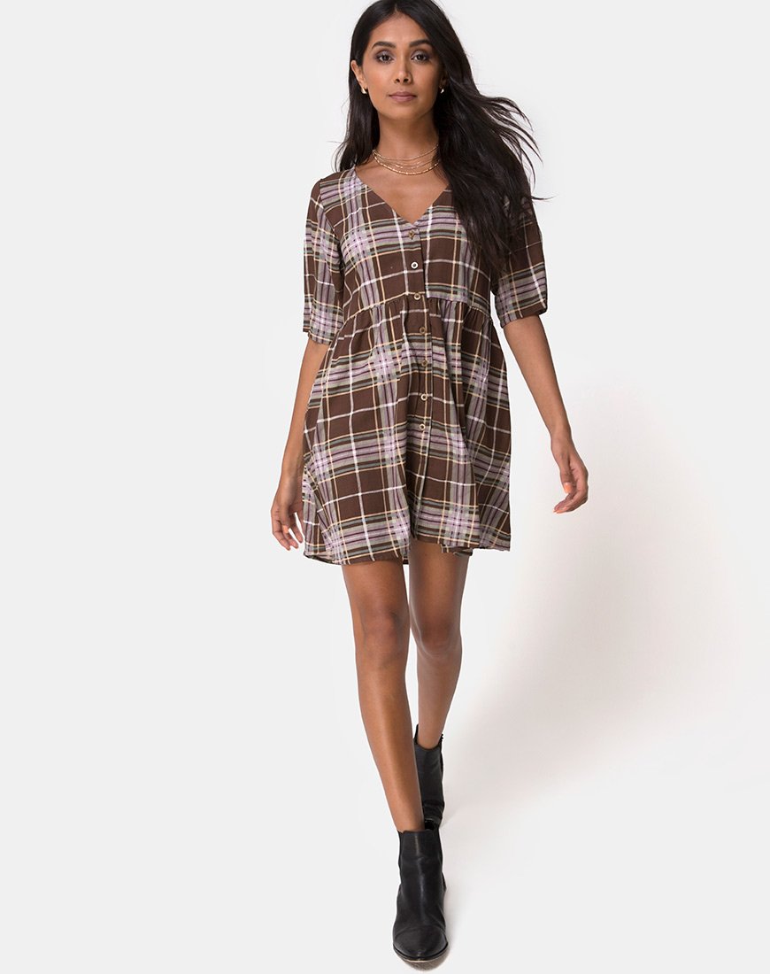 Imagen de Verren Babydoll Dress in Tartan Brown