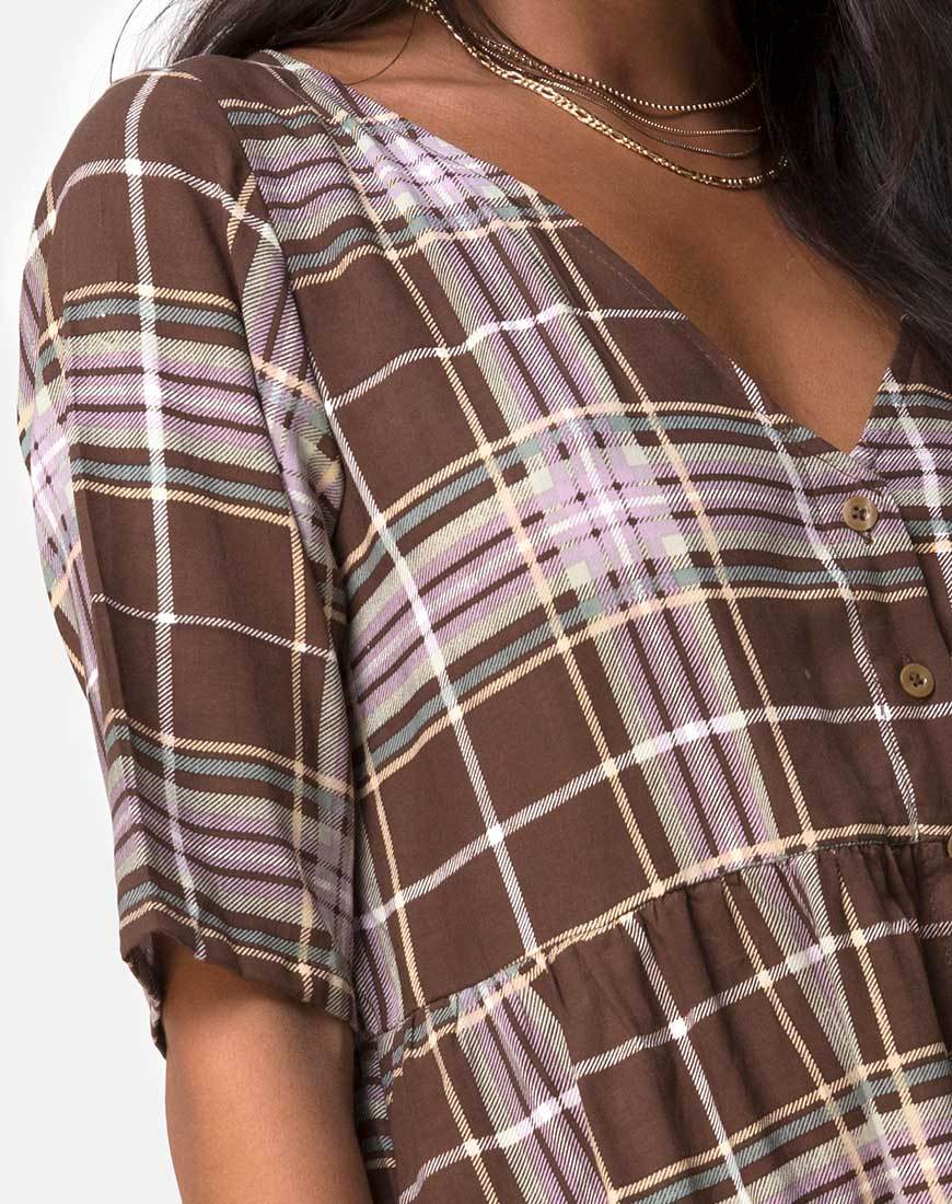 Imagen de Verren Babydoll Dress in Tartan Brown
