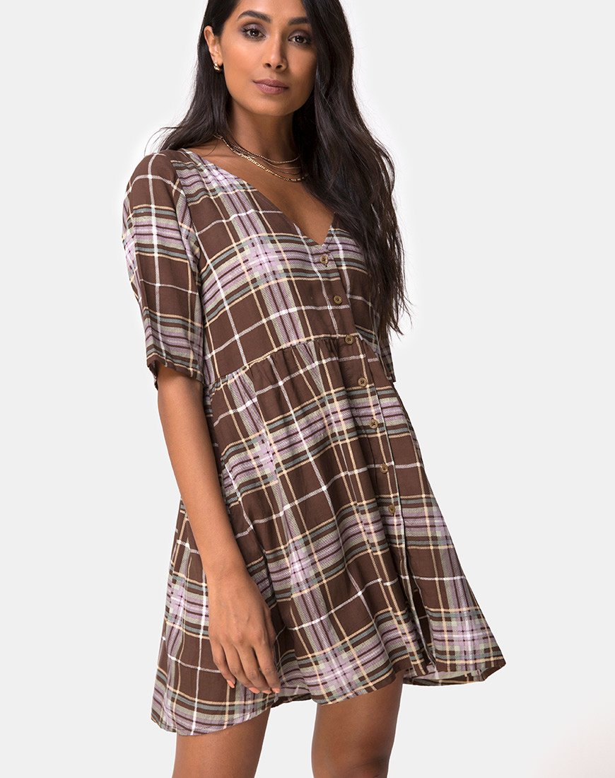 Vestido Verren Babydoll Marrón Tartán