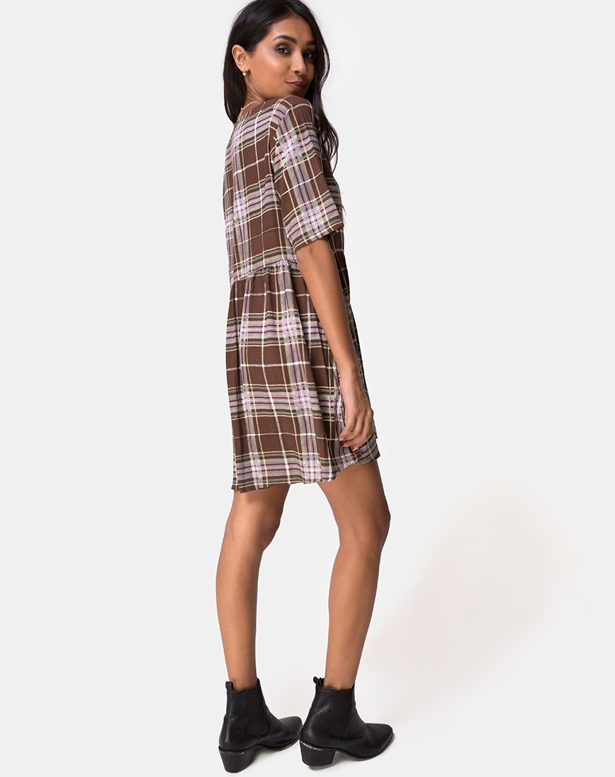 Imagen de Verren Babydoll Dress in Tartan Brown