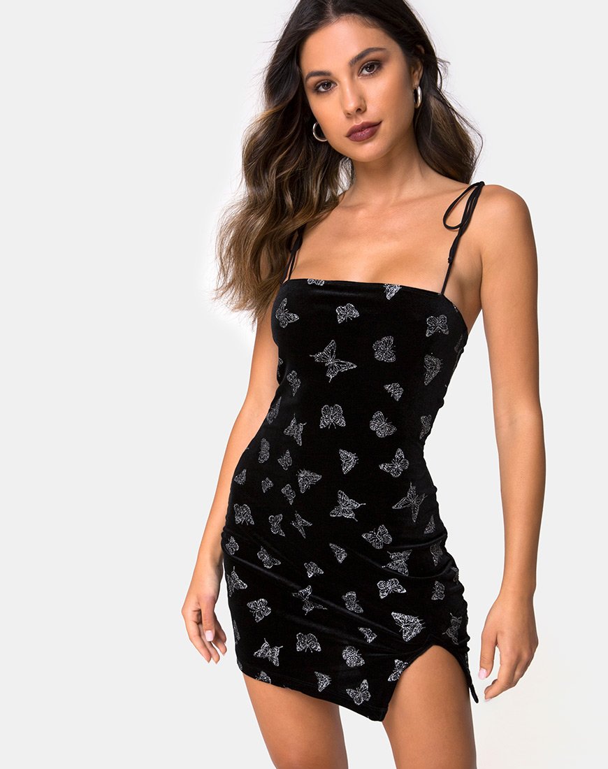 Imagen del vestido Verso en negro con mariposa de purpurina