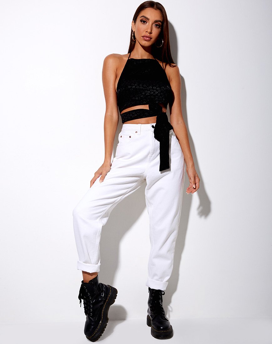Imagen de Vhan Crop Top en satén Ditsy Rose Negro