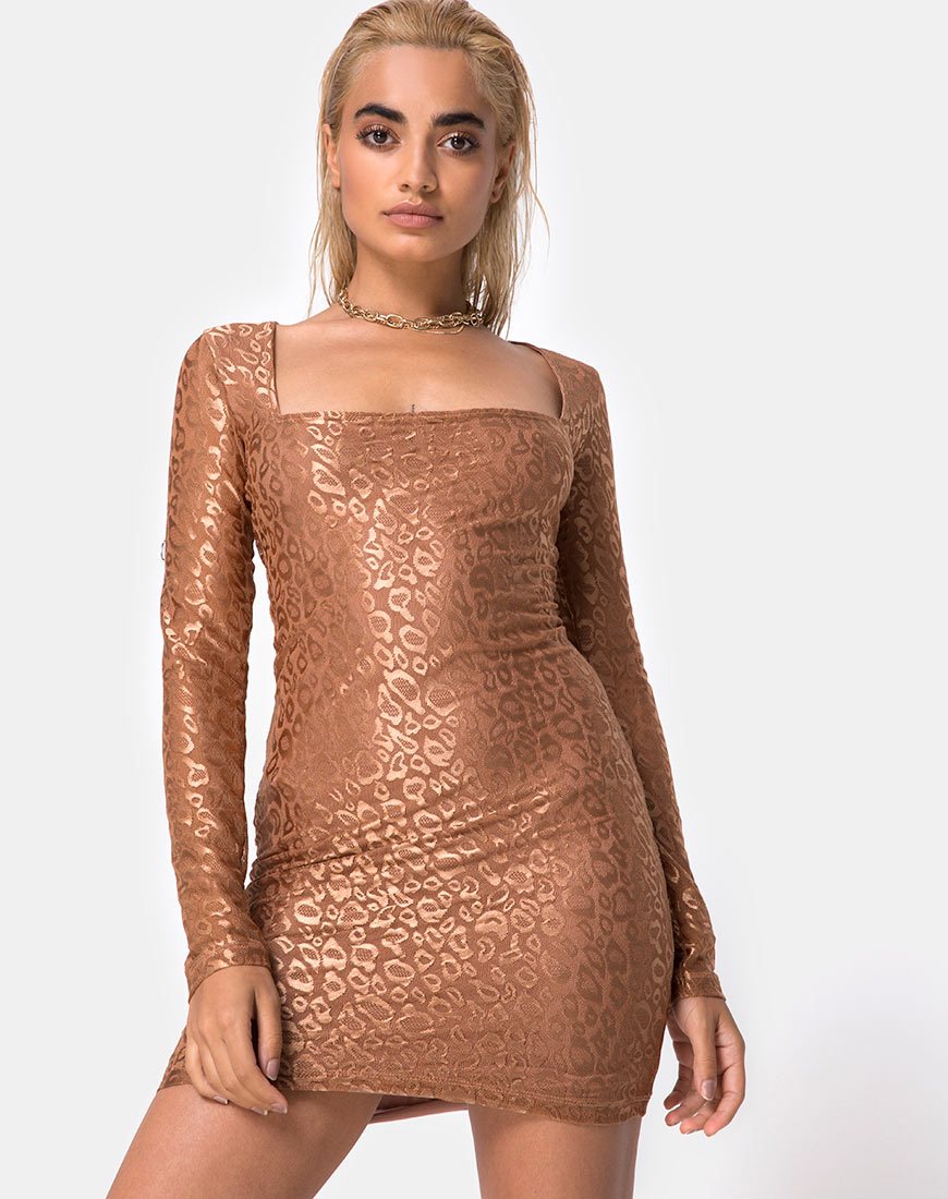 Vestido Vilan Bodycon en Red Leopardo Caramelo