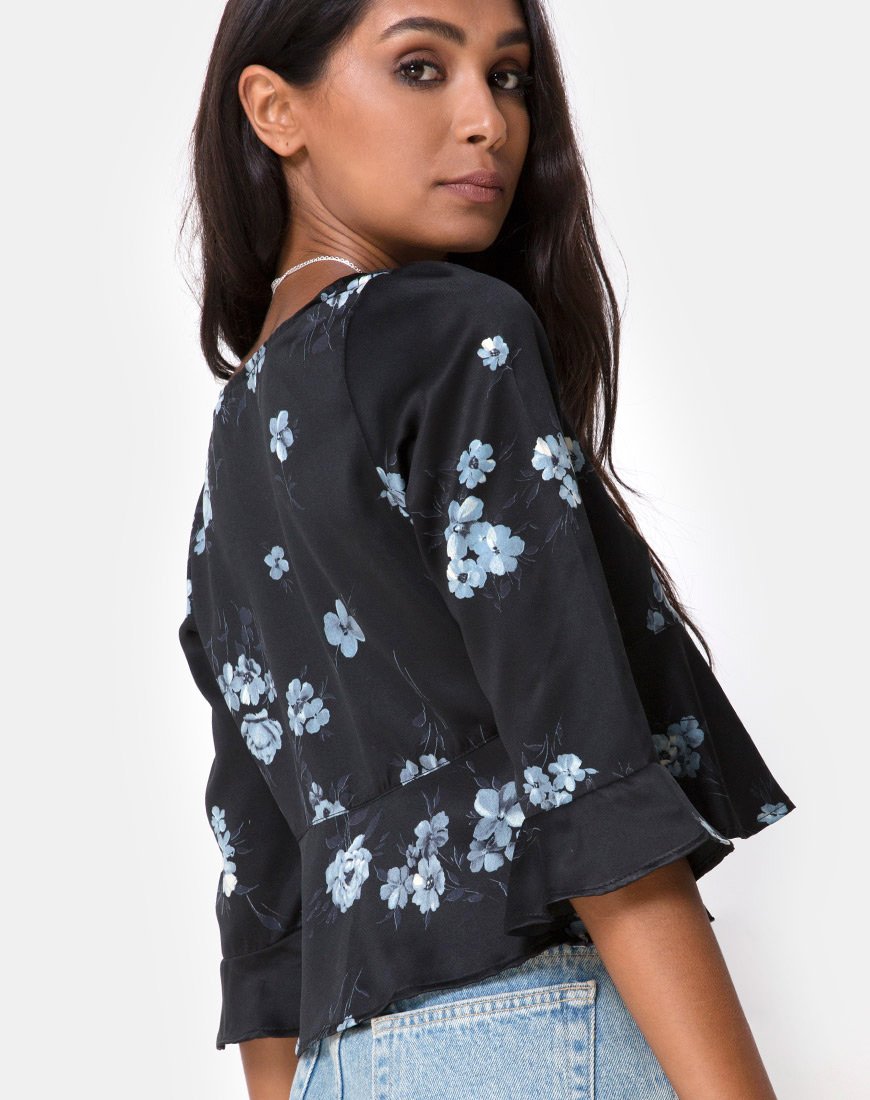 Top Vinequa de satén Mono Flor Negro