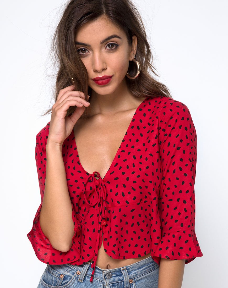 Imagen de Vinequa Top de Mini Diana de Lunares Rojo y Negro
