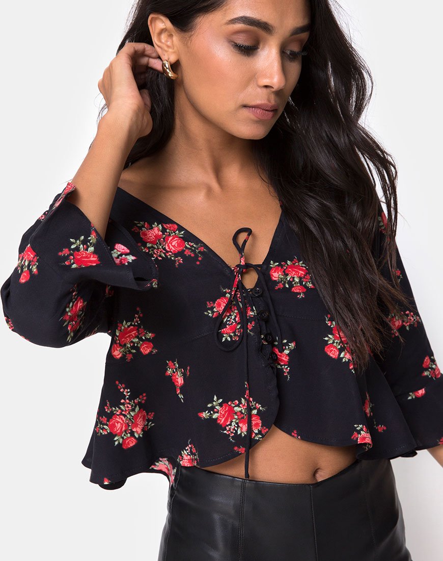 Top Vinequa en Soi Rose Negro y Rojo