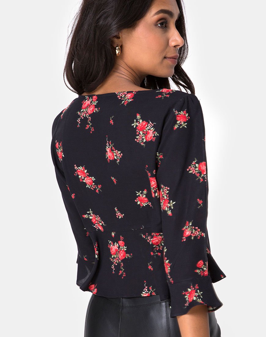 Top Vinequa en Soi Rose Negro y Rojo