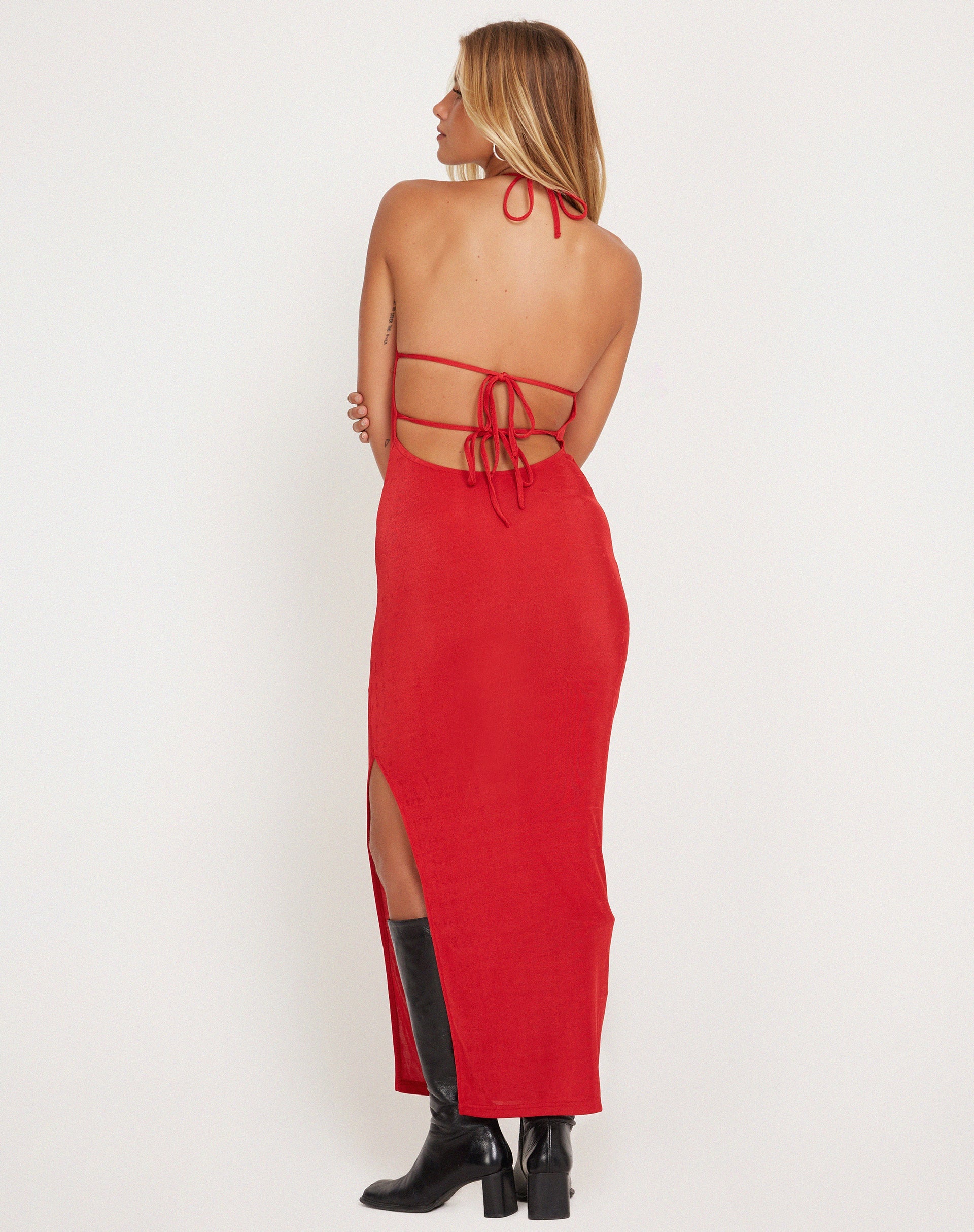 Imagen de Virnilia Maxi Vestido Cuello Haltern en Rojo