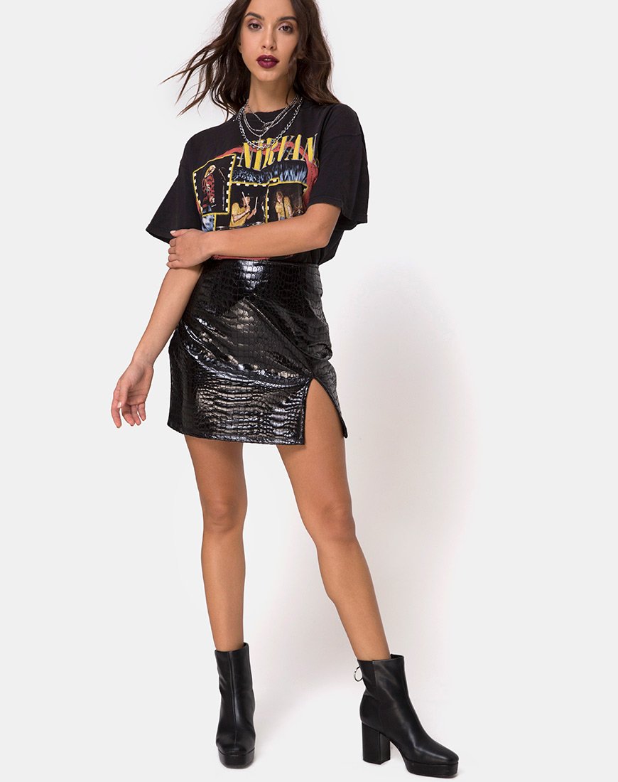 Imagen de Falda Wave en PU Croco Negra