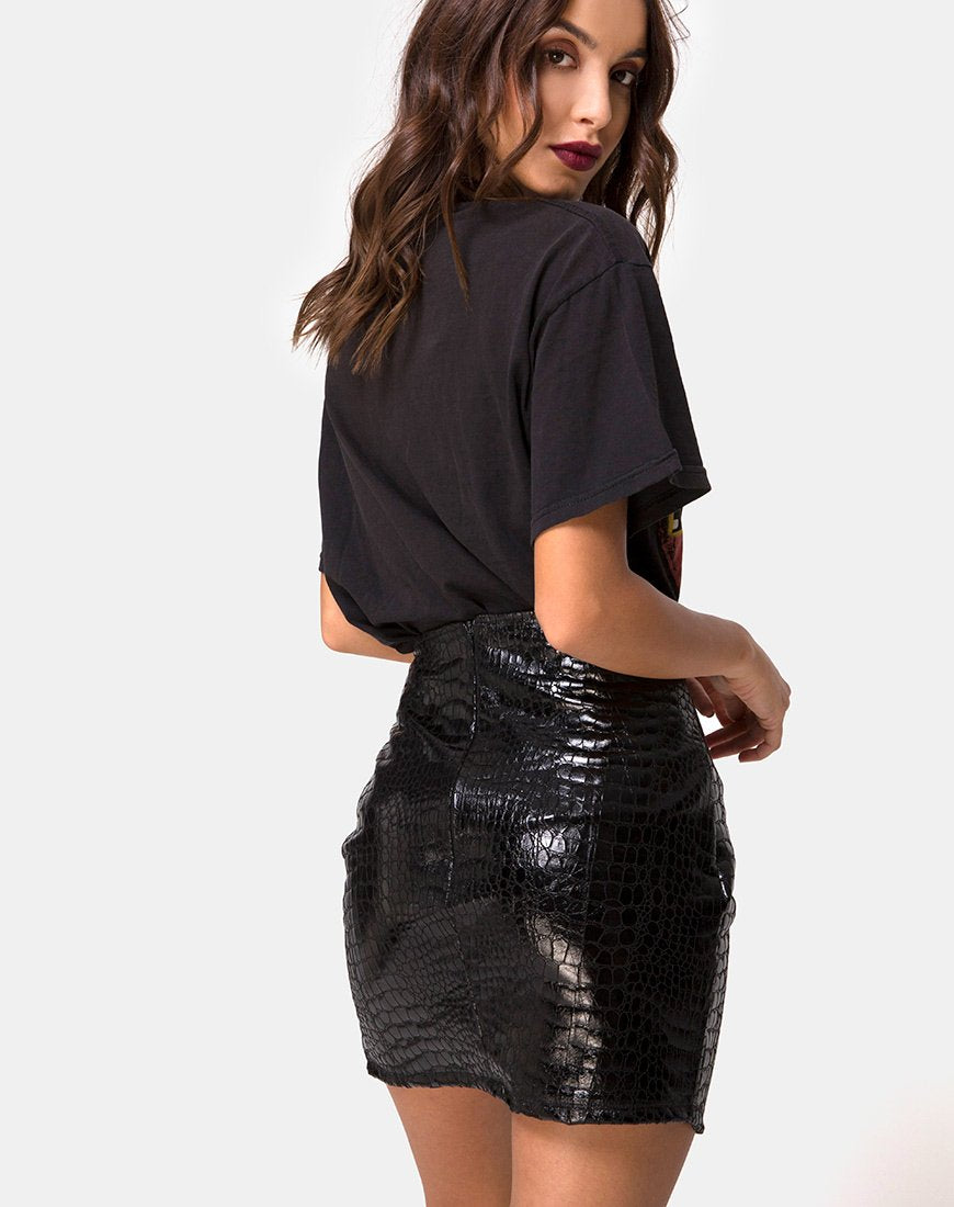 Falda Wave en PU Croco Negro