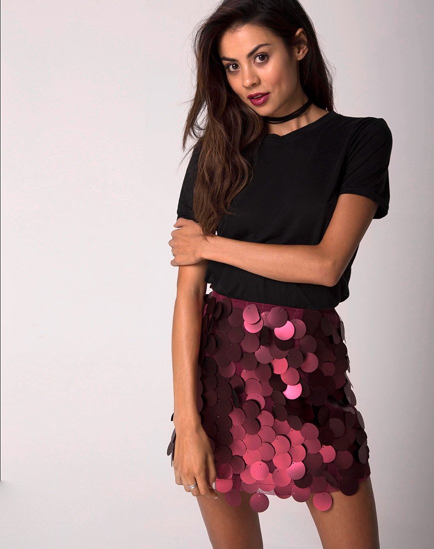 Falda Weaver de talle alto en lentejuela rosa de disco grande