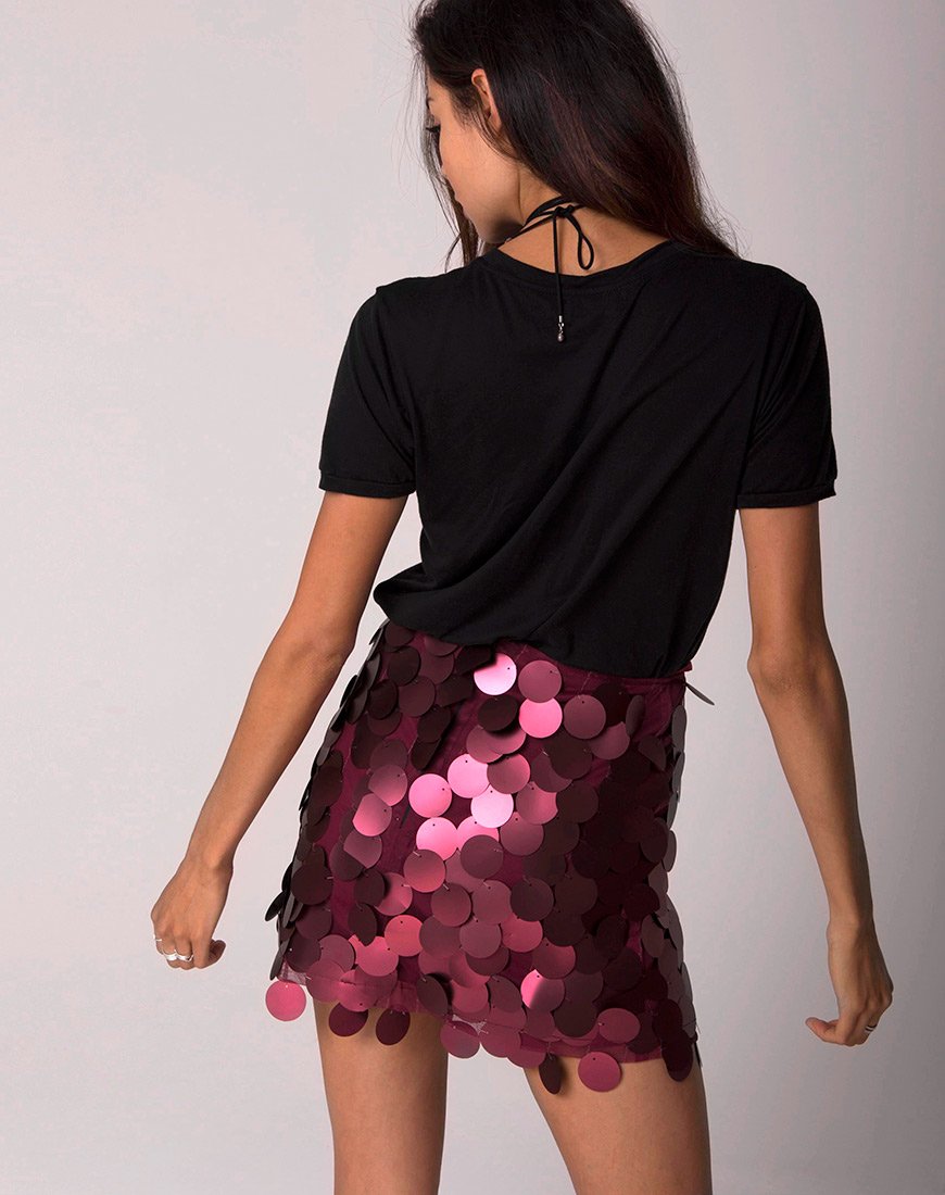 Falda Weaver de talle alto en lentejuela rosa de disco grande