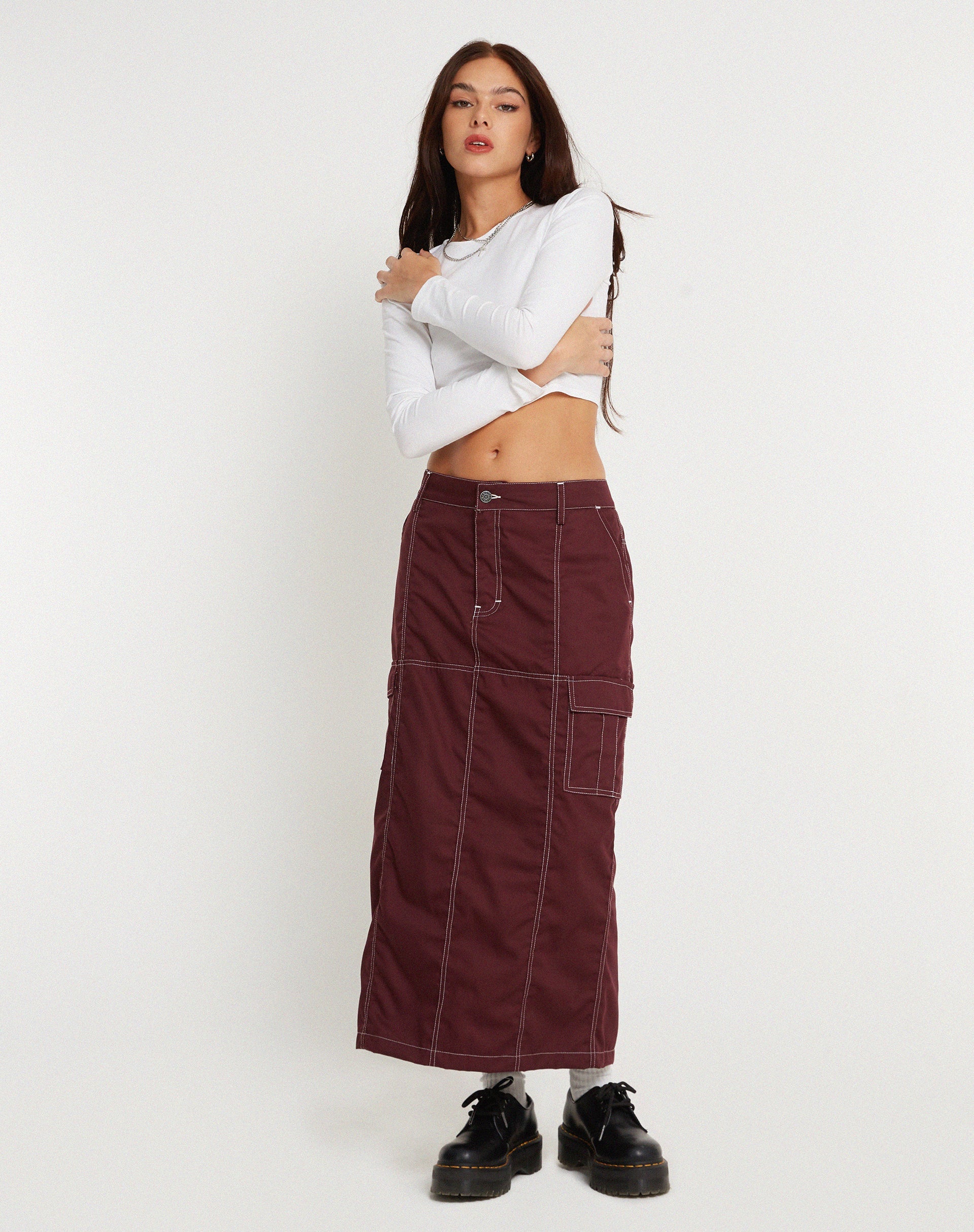 Imagen de Widya Falda Redwood White Top Stitch